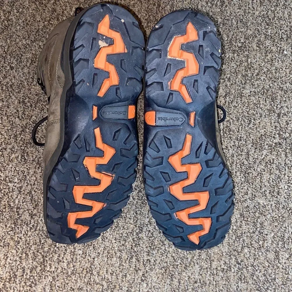 Columbia Men's Olive Green and Black Hiking Boots with Orange Accents Size 14.0